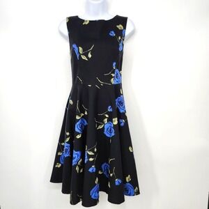 Grace Karin Womens Blue Rose‎ Floral Fit Flare Dress Size M Rockabilly Trad Wife